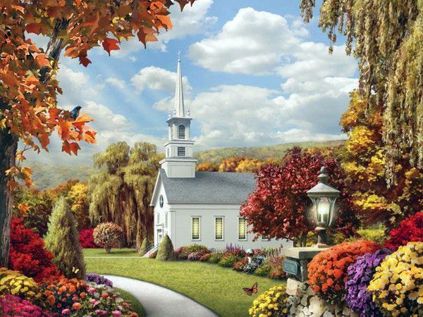 Eglise paysage d' automne