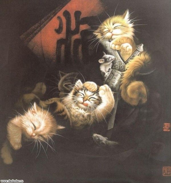 Art asiatique   serie  2  ( chats  )     X.S 