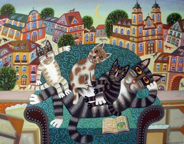 14-chats en peintures serie A  (I.R)